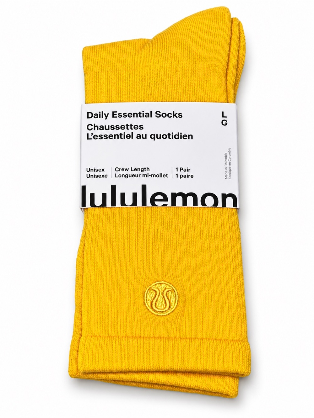 lululemon Daily Essential Crew Socks Yellow Embroidered Logo Unisex Large